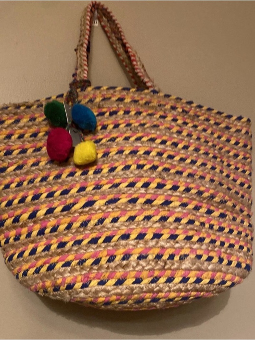 A&B America & Beyond Hand Woven Jute Beach Tote Large Bag NWT